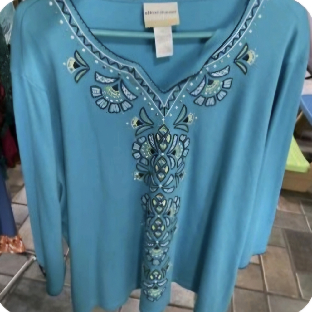 Alfred Dunner Teal Embroidered Tunic